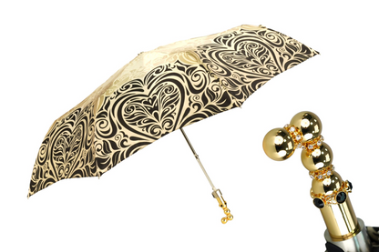Baroque Elegance Ladies Folding Umbrella with Gold-Plated Handle