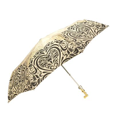 Baroque Elegance Ladies Folding Umbrella with Gold-Plated Handle