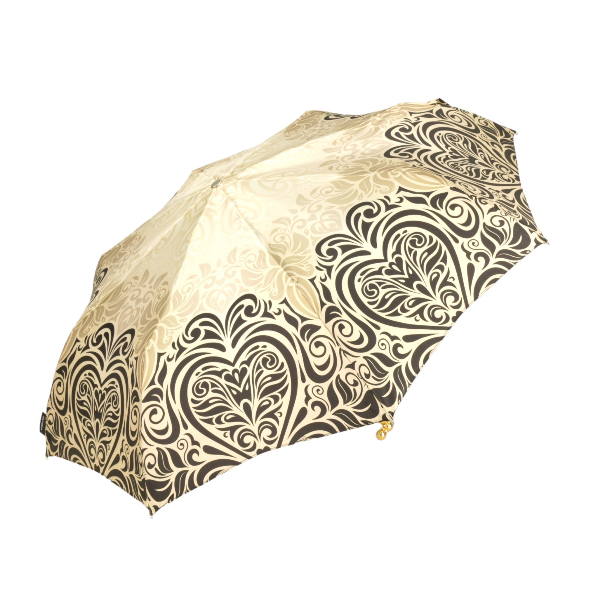 Baroque Elegance Ladies Folding Umbrella with Gold-Plated Handle