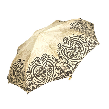 Baroque Elegance Ladies Folding Umbrella with Gold-Plated Handle