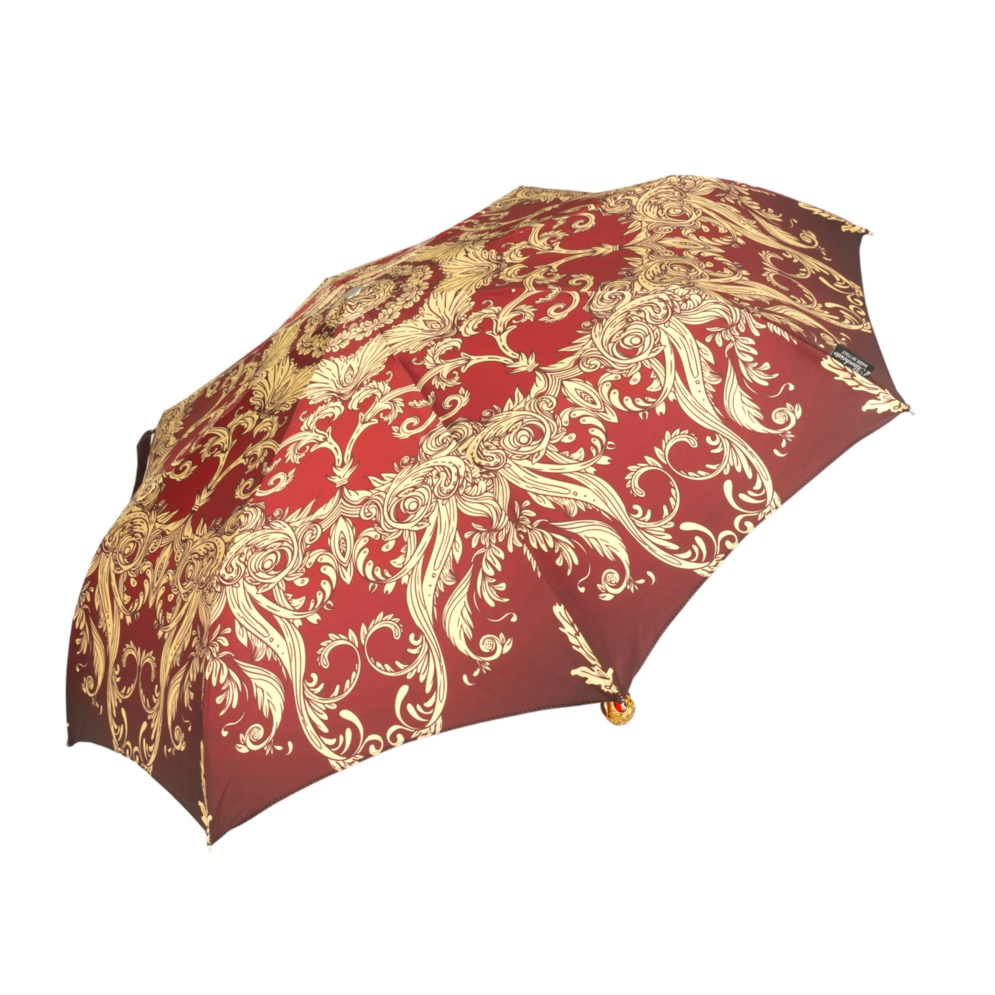 Burgundy Crown Ladies Folding Umbrella with Red Stone Handle