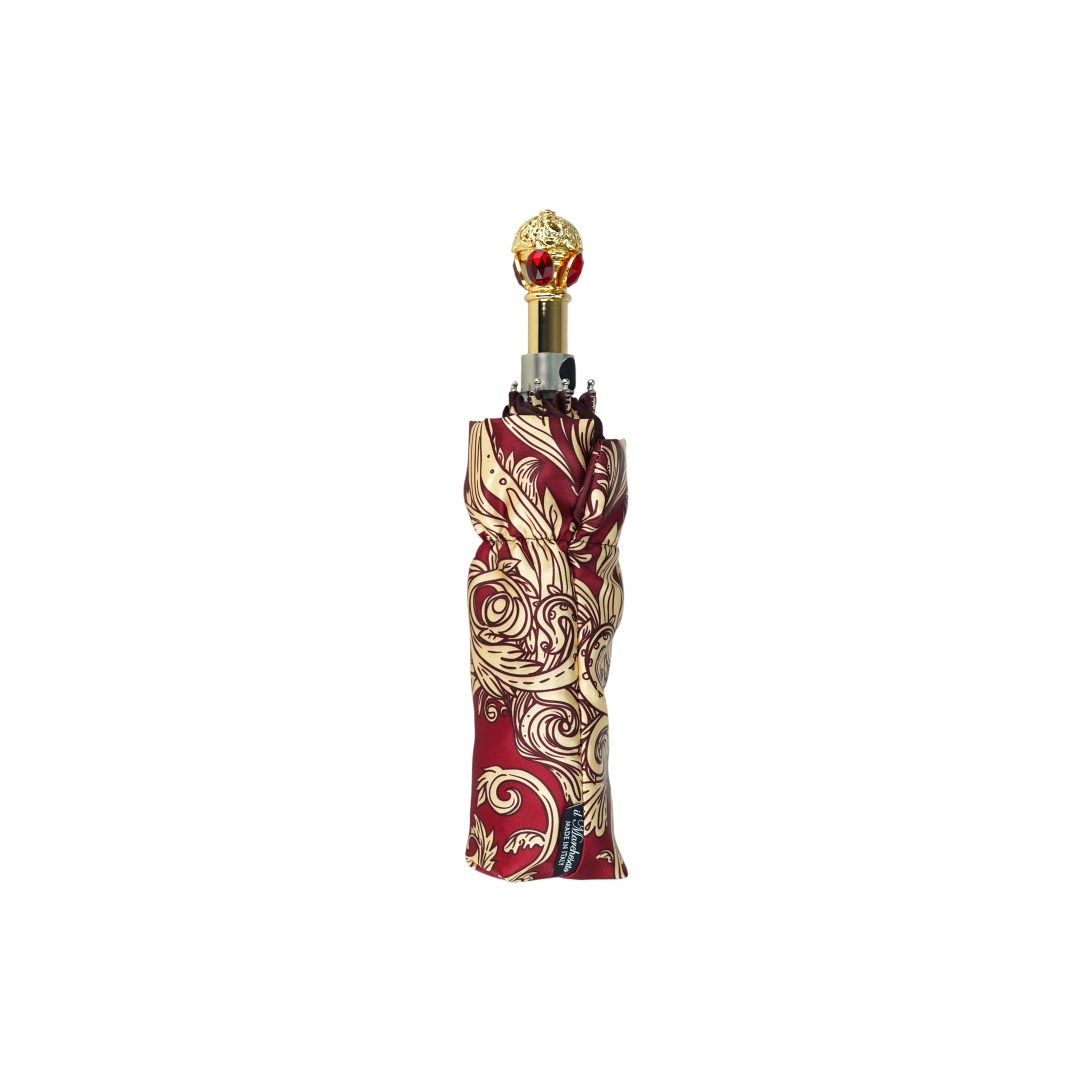 Burgundy Crown Ladies Folding Umbrella with Red Stone Handle