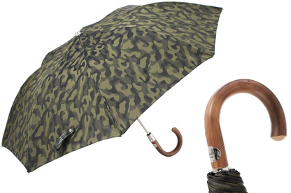 Camouflage Folding Automatic Opening Umbrella with Wooden Handle