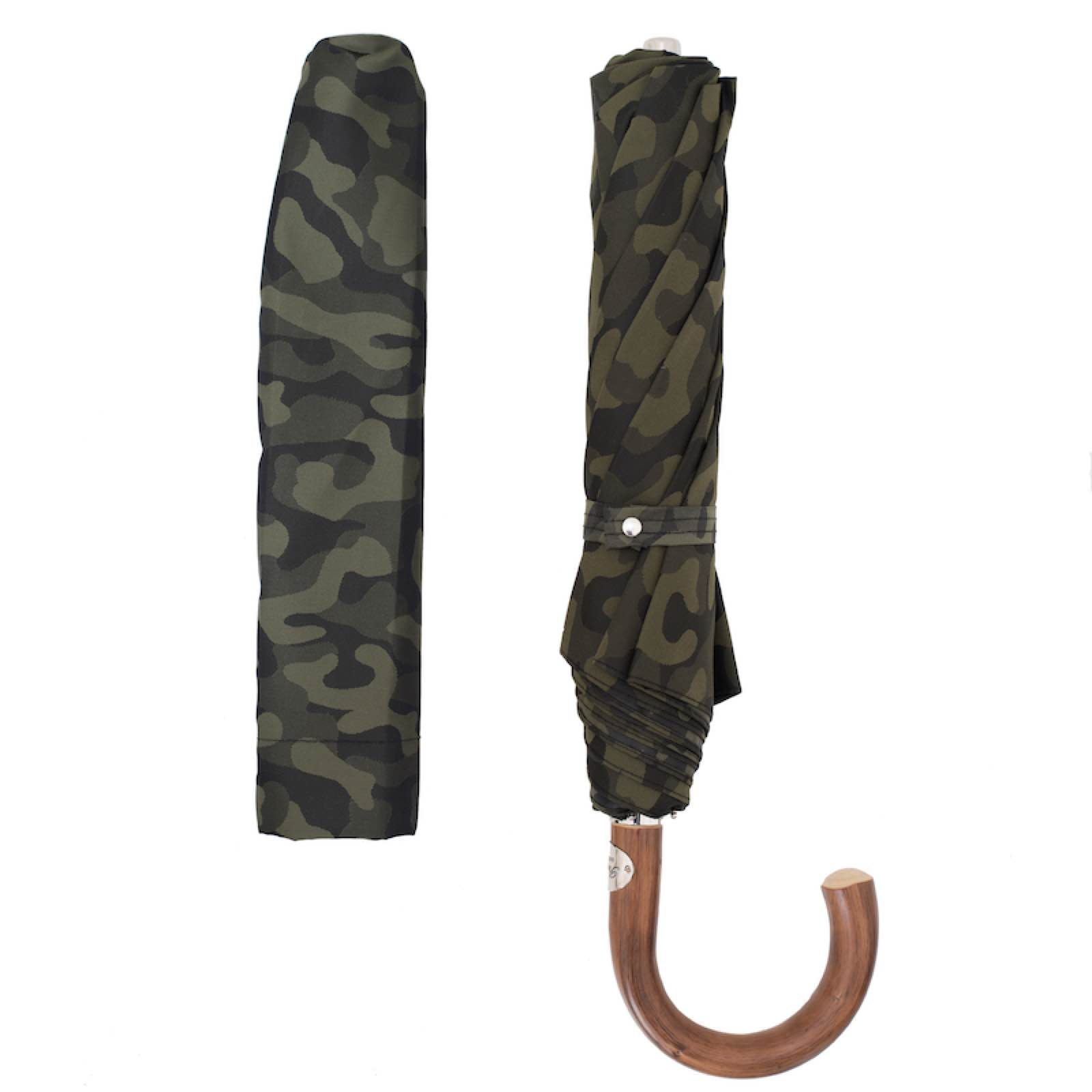 Camouflage Folding Automatic Opening Umbrella with Wooden Handle