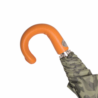 Camouflage Folding Automatic Umbrella with Orange Leather Handle