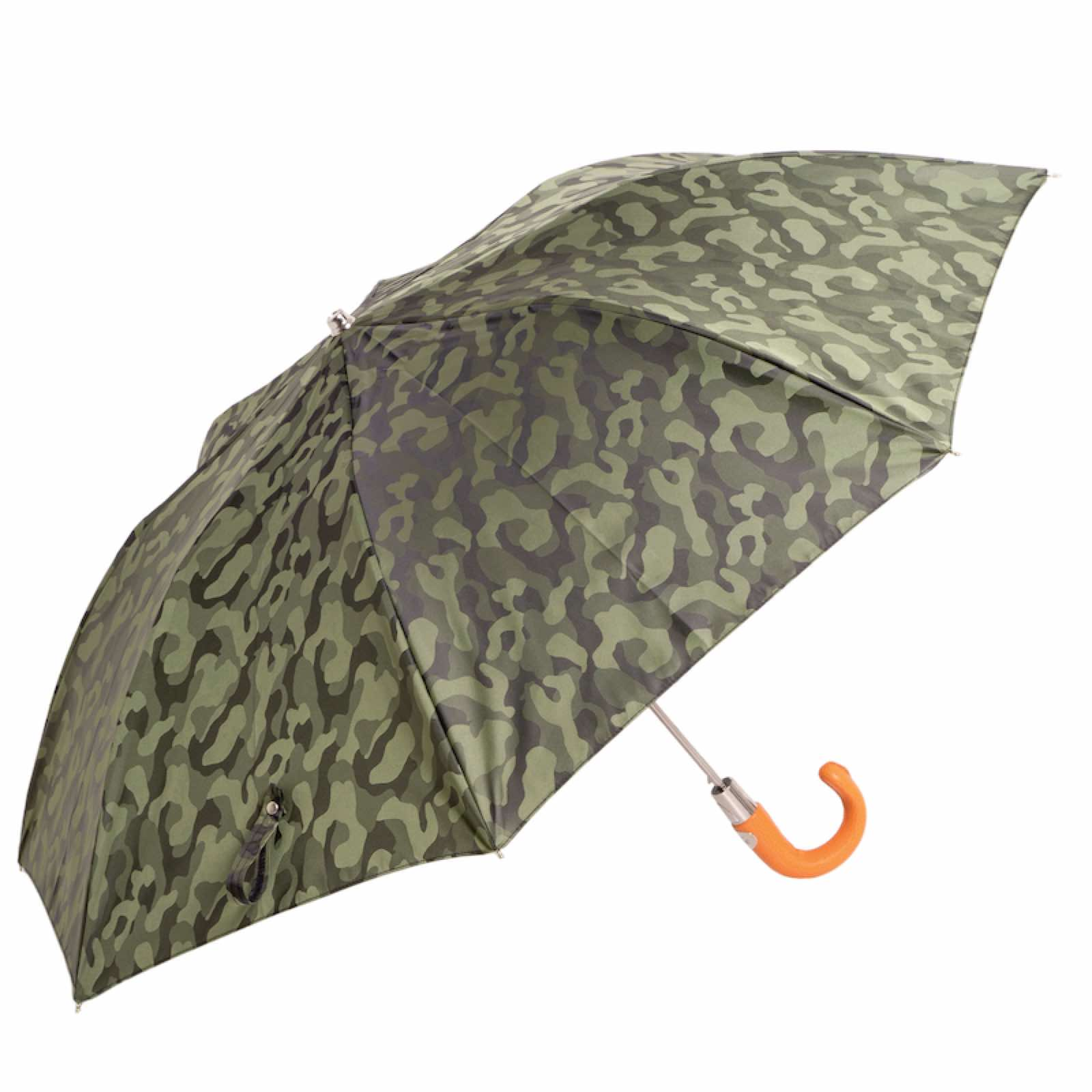 Camouflage Folding Automatic Umbrella with Orange Leather Handle