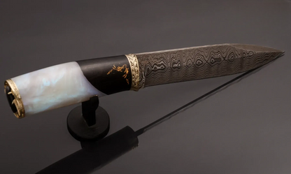 Handmade Damascus Steel Knife with Cat’s Eye Stone Inlay