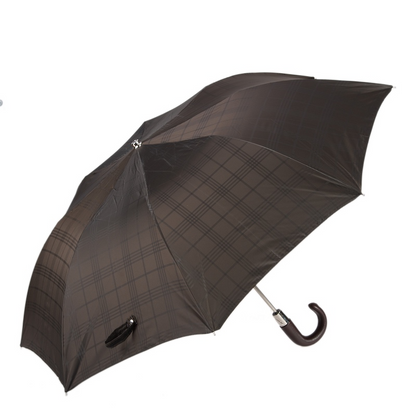 Brown Check Umbrella with Leather Handle – Automatic Opening