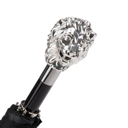 Silver Lion Folding Umbrella – Automatic Opening, Handmade in Italy