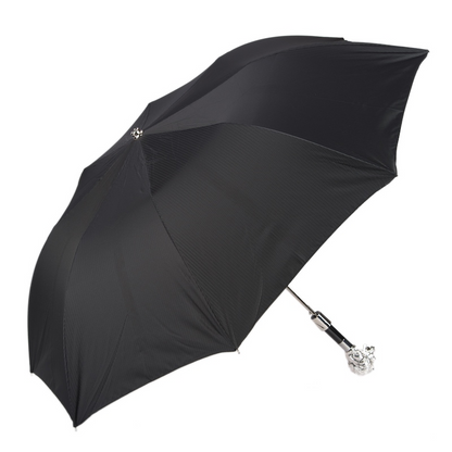 Silver Lion Folding Umbrella – Automatic Opening, Handmade in Italy