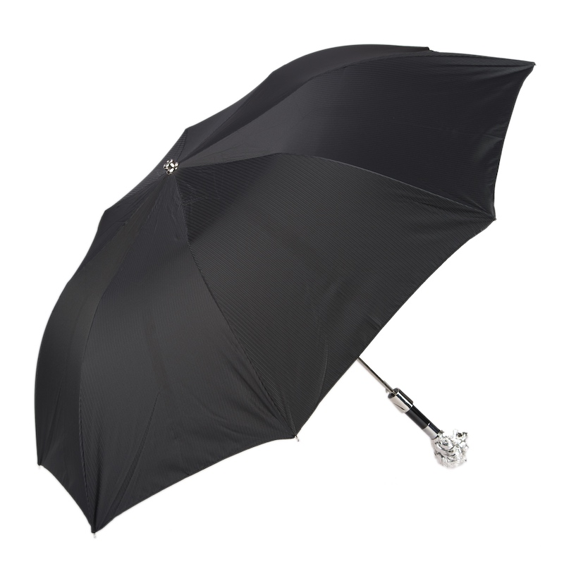 Silver Lion Folding Umbrella – Automatic Opening, Handmade in Italy