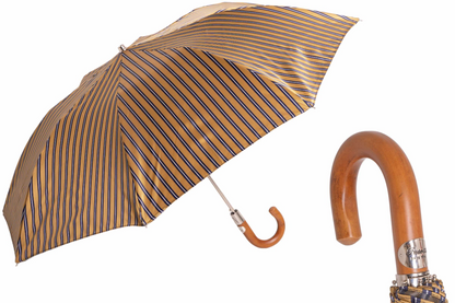 Striped Ocher Folding Automatic Opening Umbrella – Handmade in Italy