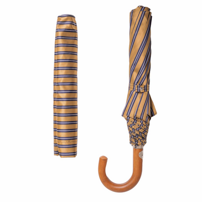 Striped Ocher Folding Automatic Opening Umbrella – Handmade in Italy
