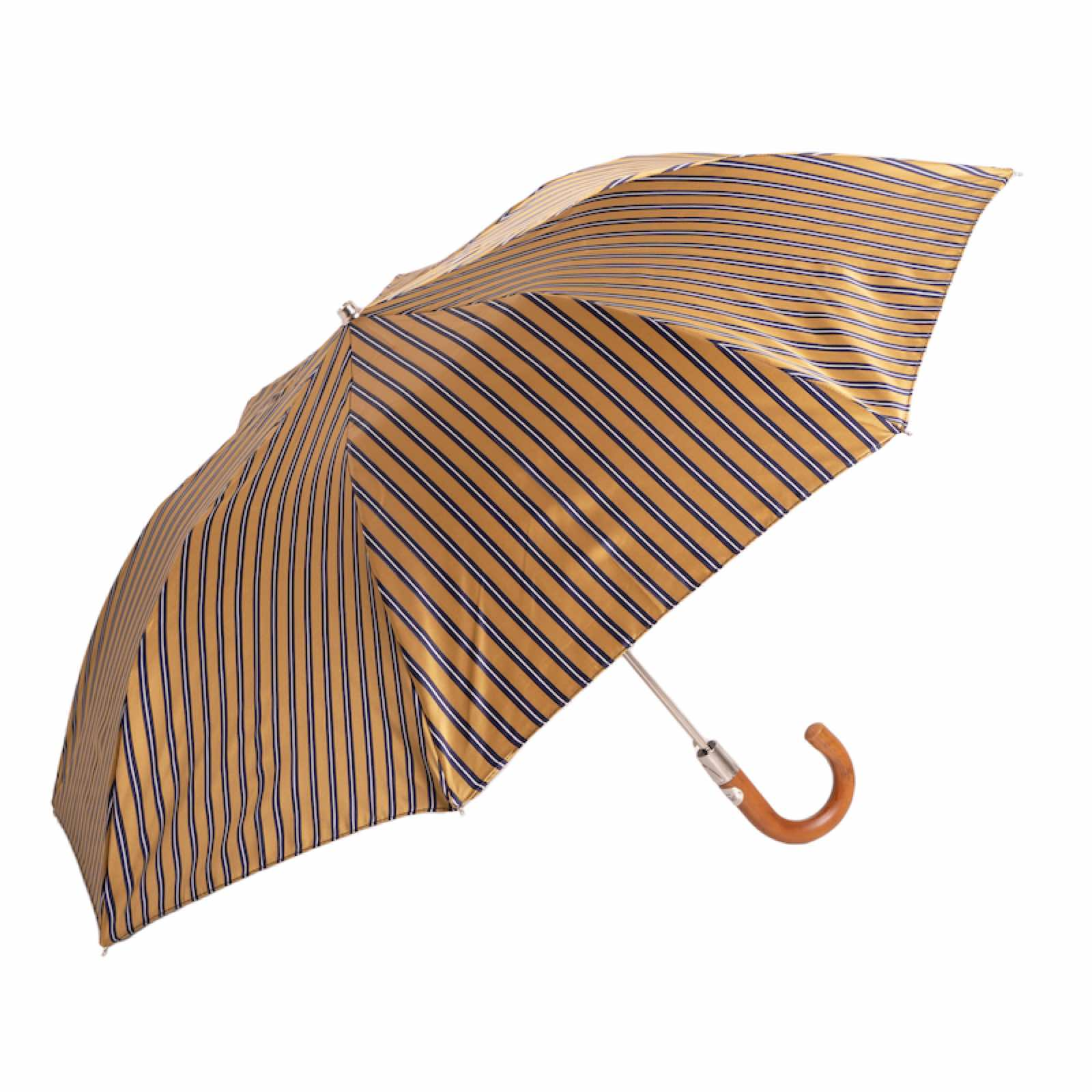 Striped Ocher Folding Automatic Opening Umbrella – Handmade in Italy