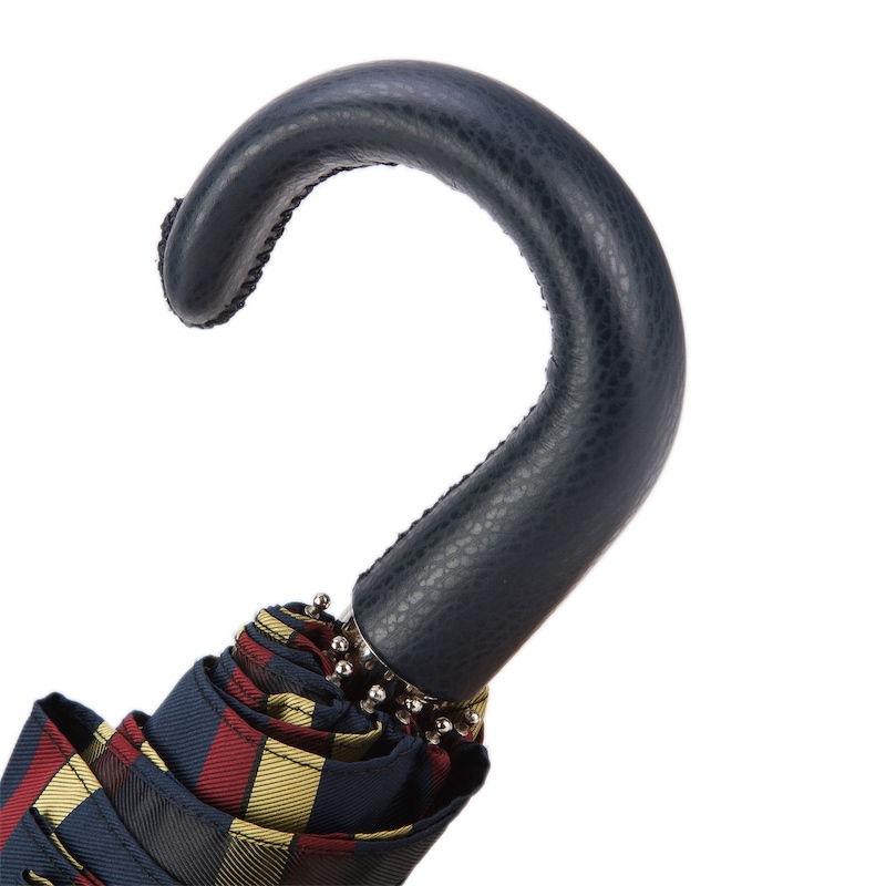 Striped Folding Umbrella with Leather Handle – Automatic Opening