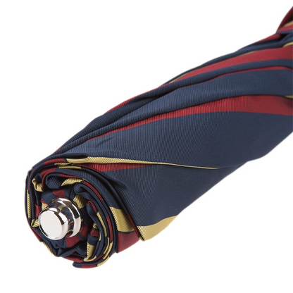 Striped Folding Umbrella with Leather Handle – Automatic Opening