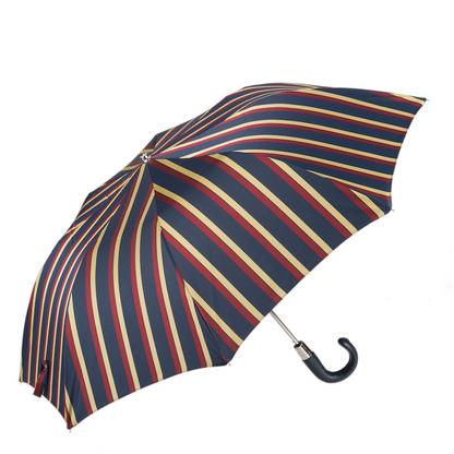 Striped Folding Umbrella with Leather Handle – Automatic Opening