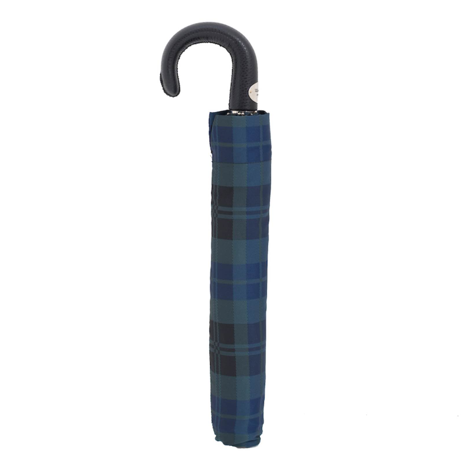 Tartan Folding Umbrella with Leather Handle – Automatic Opening