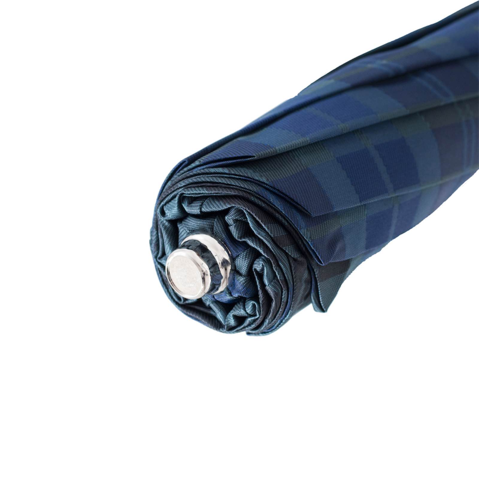 Tartan Folding Umbrella with Leather Handle – Automatic Opening