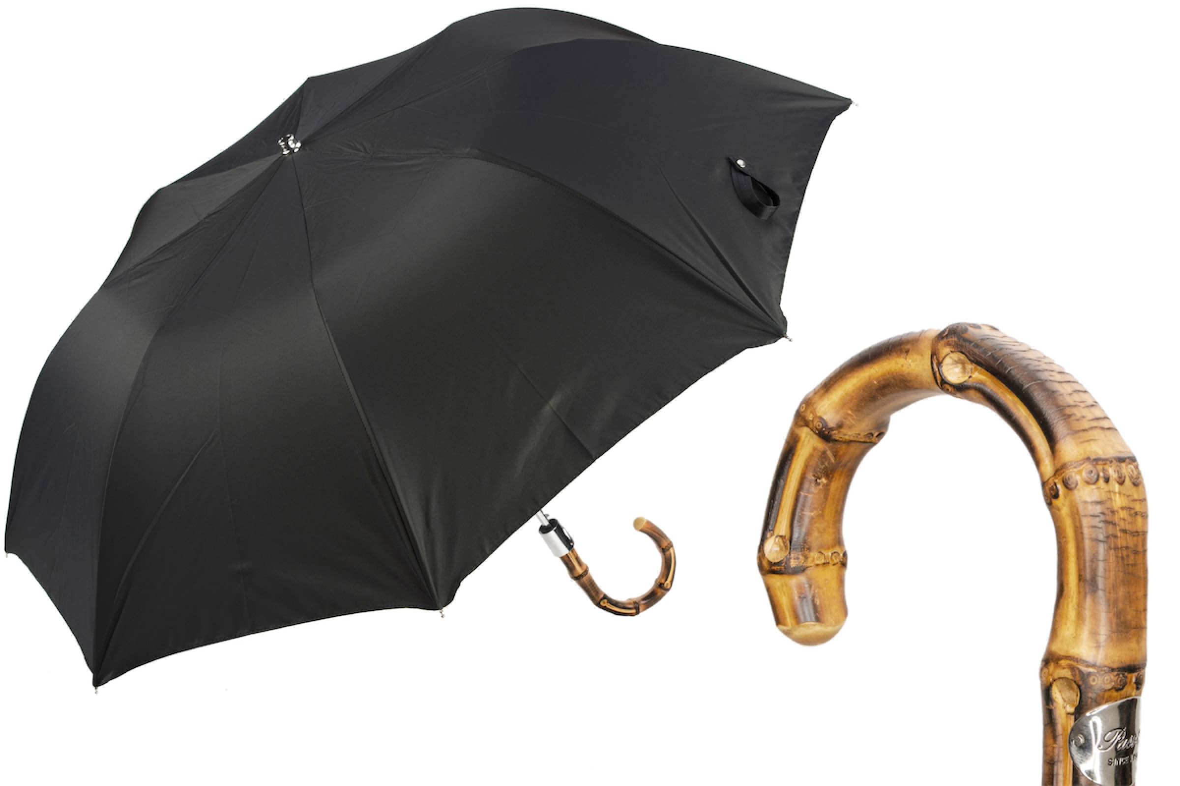 Folding Black Umbrella with Whangee Handle – Automatic Opening