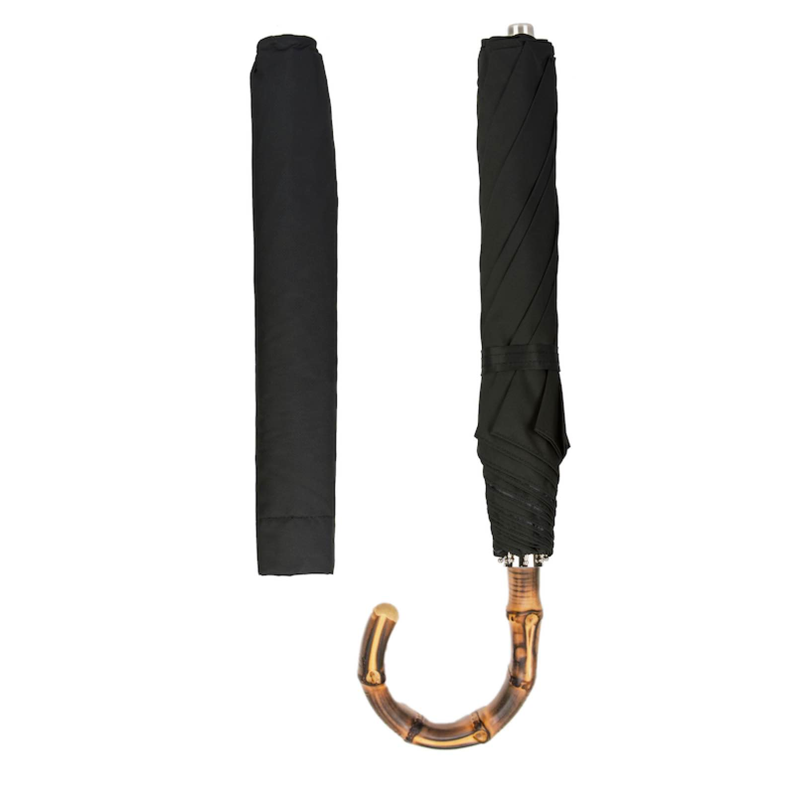 Folding Black Umbrella with Whangee Handle – Automatic Opening