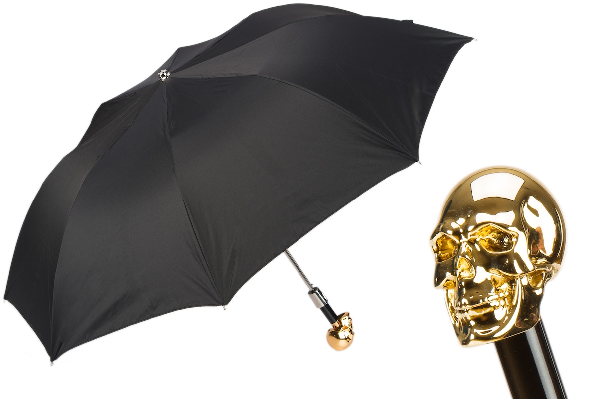 Chic Gold Skull Folding Automatic Opening Umbrella – Handmade in Italy