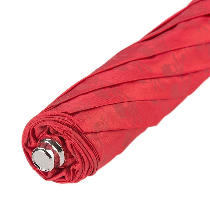 Red Folding Umbrella with Carbonised Skull Handle – Automatic Opening