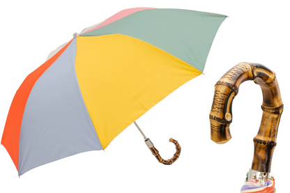 Rainbow Folding Umbrella with Bamboo Handle – Automatic Opening