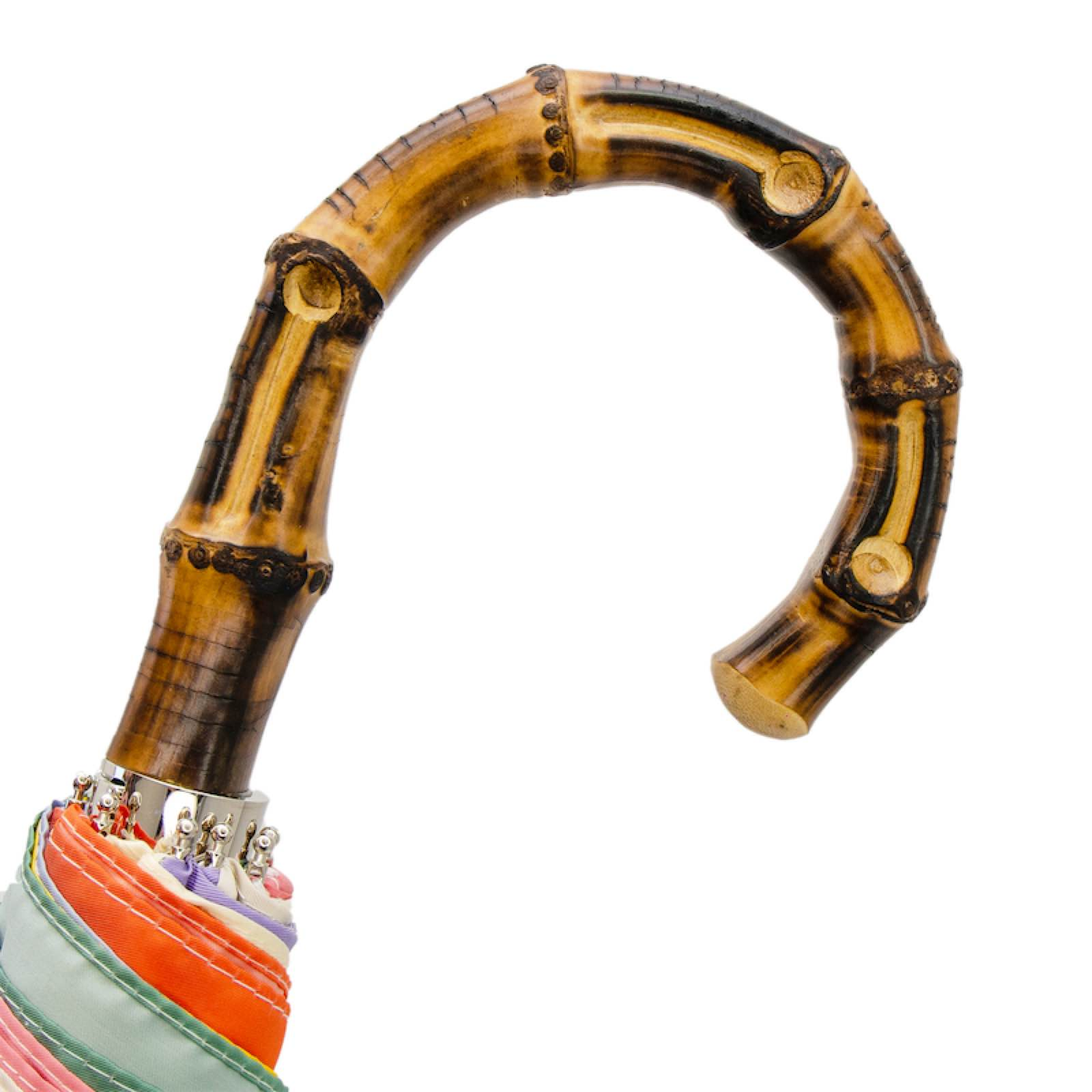 Rainbow Folding Umbrella with Bamboo Handle – Automatic Opening