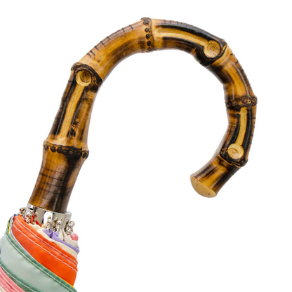 Rainbow Folding Umbrella with Bamboo Handle – Automatic Opening