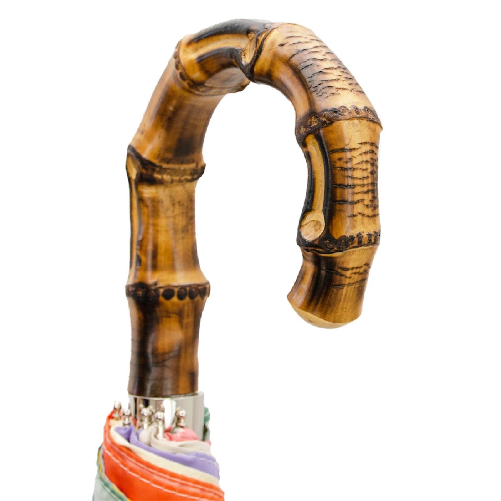 Rainbow Folding Umbrella with Bamboo Handle – Automatic Opening