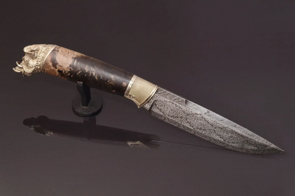 Collectible Mosaic Damascus Steel Knife with Hybrid Handle