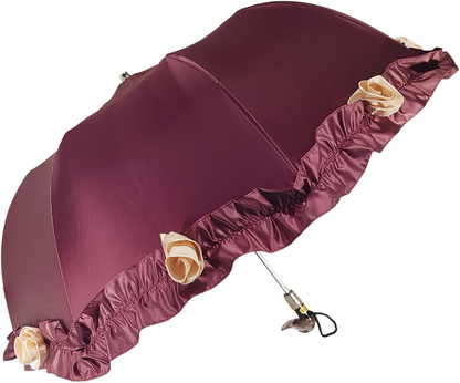 Frilly Burgundy Rose Folding Umbrella – Elegant and Handmade in Italy