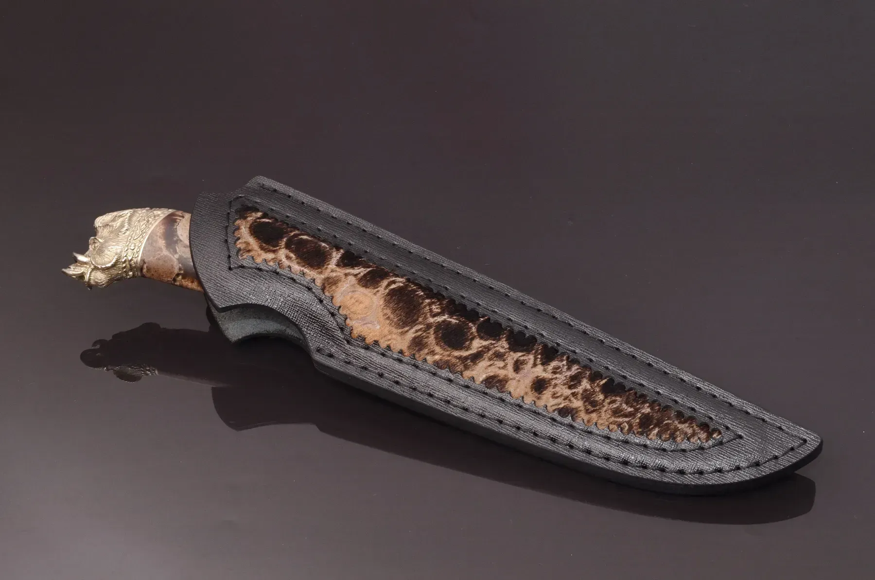 Collectible Mosaic Damascus Steel Knife with Hybrid Handle