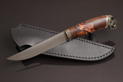 Unique Durable Steel Knife with Hybrid Handle and Leather Sheath - Elegant Knives