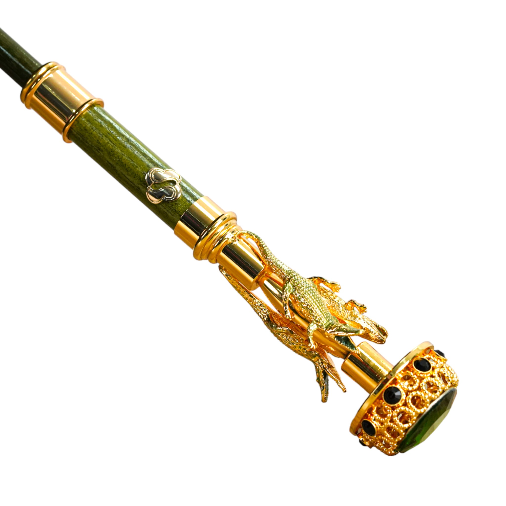 Chic Dark Green Luxury Umbrella with Exclusive 24K Crocodile Handle