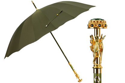 Chic Dark Green Luxury Umbrella with Exclusive 24K Crocodile Handle