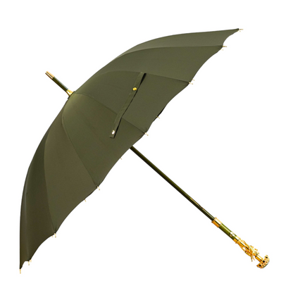 Chic Dark Green Luxury Umbrella with Exclusive 24K Crocodile Handle
