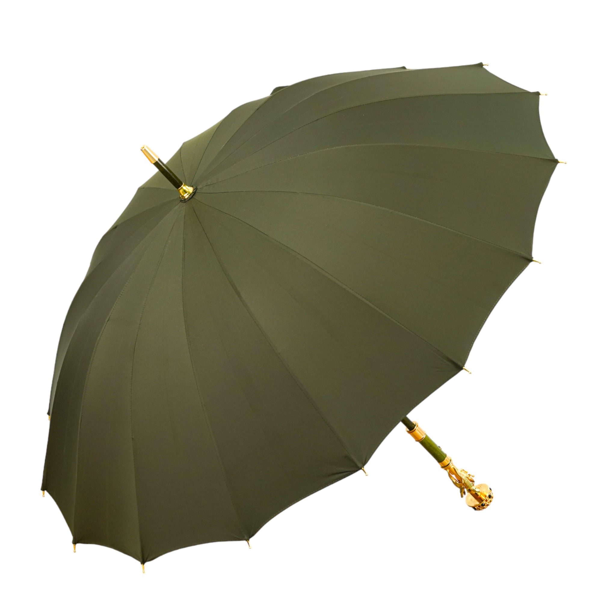Chic Dark Green Luxury Umbrella with Exclusive 24K Crocodile Handle