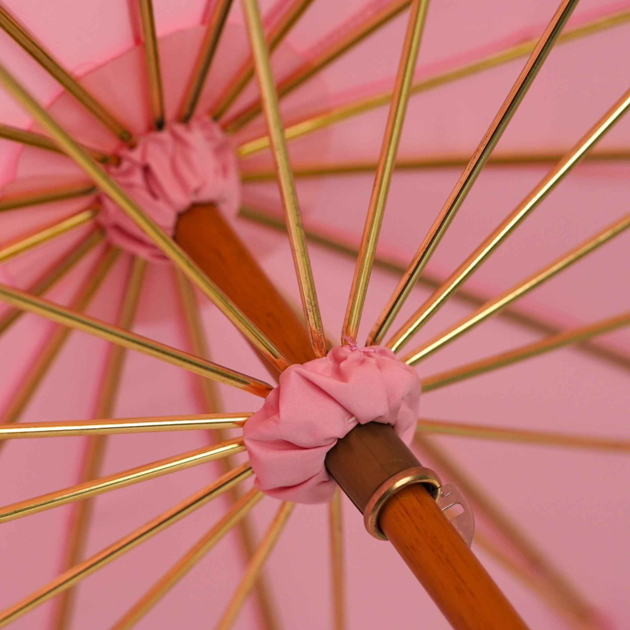 Designer Pink Umbrella with Gold-Plated Handle and Quartz Stone