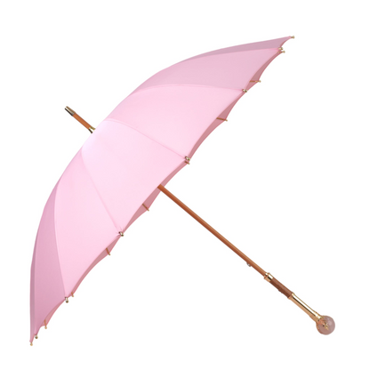 Designer Pink Umbrella with Gold-Plated Handle and Quartz Stone