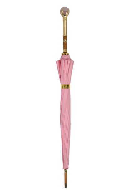 Designer Pink Umbrella with Gold-Plated Handle and Quartz Stone