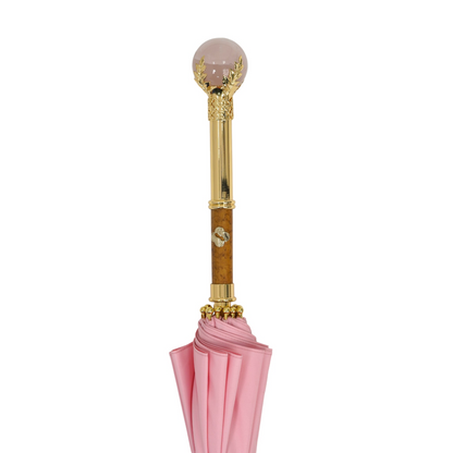 Designer Pink Umbrella with Gold-Plated Handle and Quartz Stone