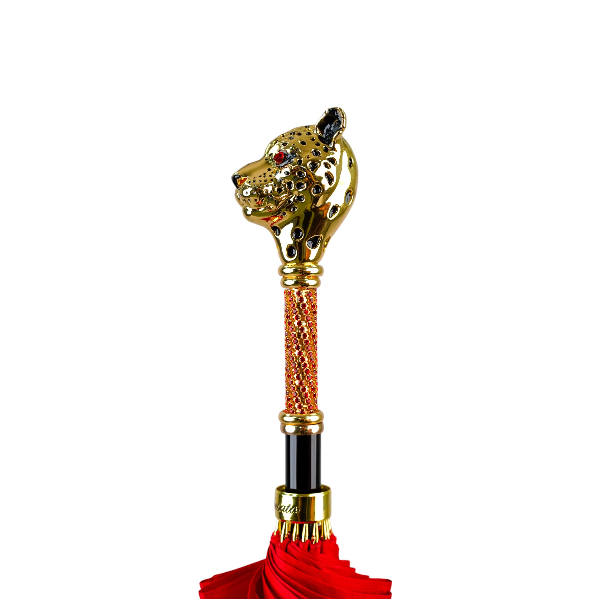 Limited Designer Red Umbrella with Jeweled Panther Handle