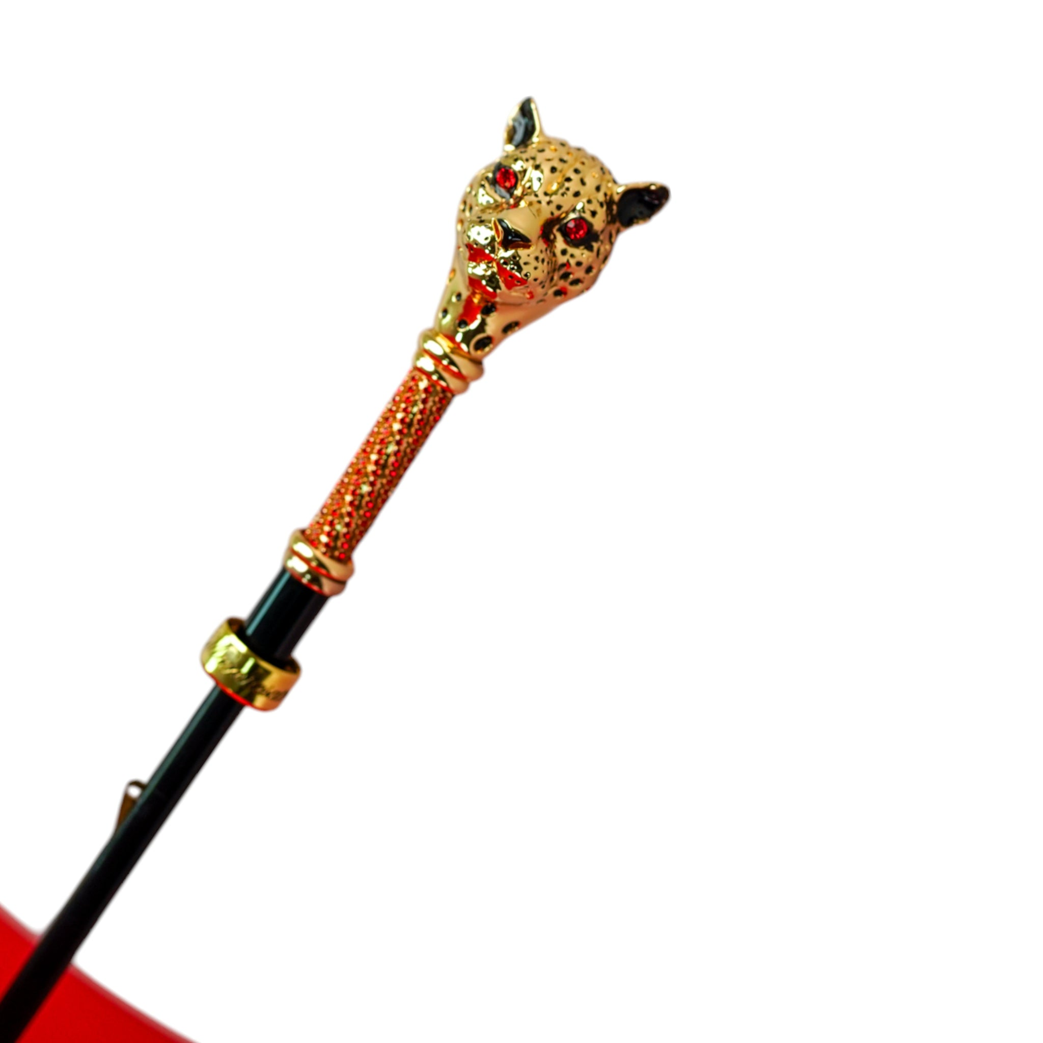 Limited Designer Red Umbrella with Jeweled Panther Handle