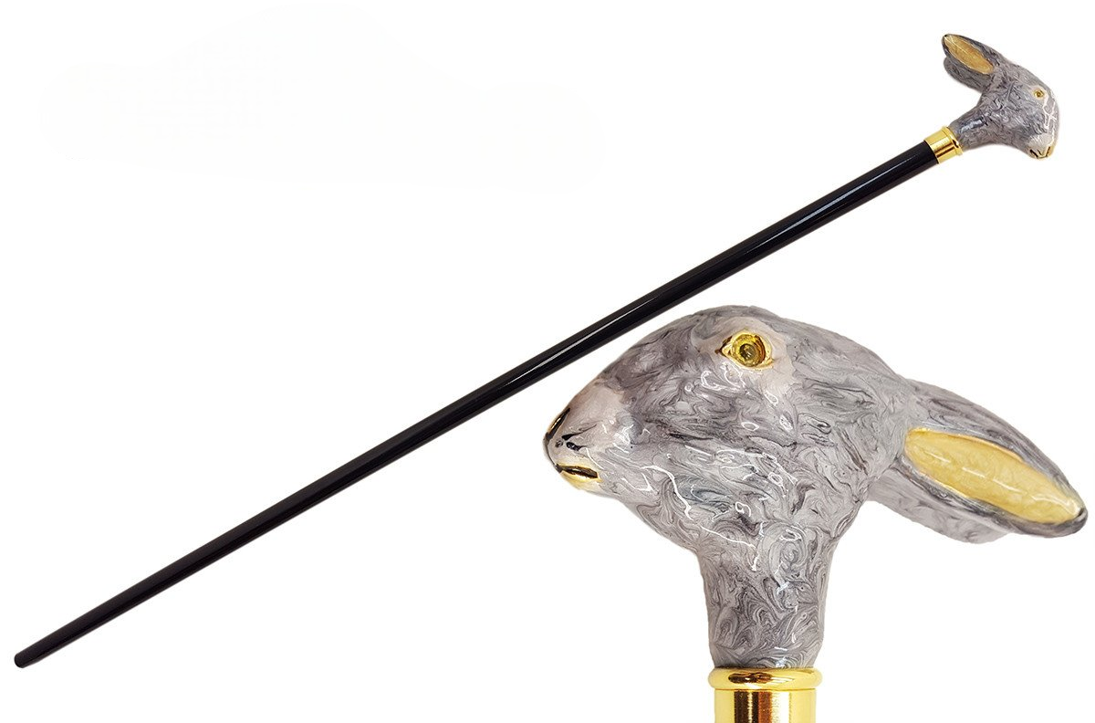 Designer Bunny-Head Walking Cane with 24K Gold-Plated Accents