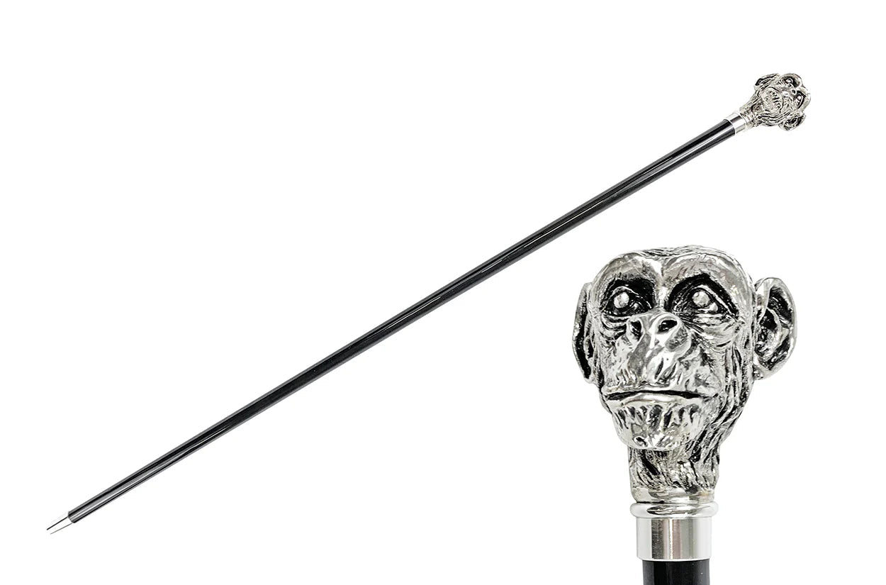 Luxury Silver Monkey Walking Cane – 925 Silver-Plated Art Cane