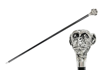 Luxury Silver Monkey Walking Cane – 925 Silver-Plated Art Cane