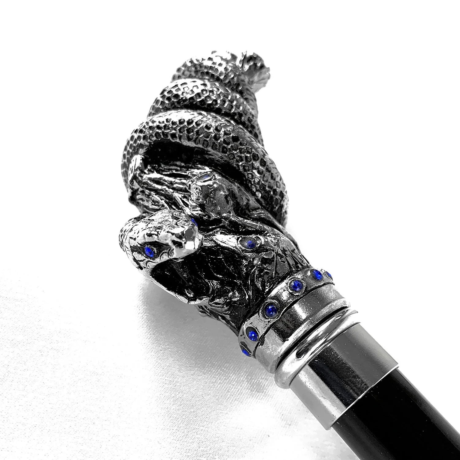 Luxury Silver-Plated Snake Cane with Sapphire Crystals