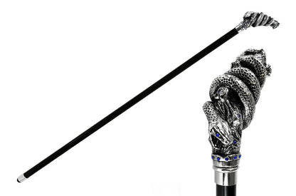Luxury Silver-Plated Snake Cane with Sapphire Crystals